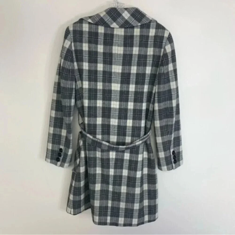 Dolce & Gabbana Vintage Wool Grey Check Plaid Belted Coat 8 - Picture 4 of 16
